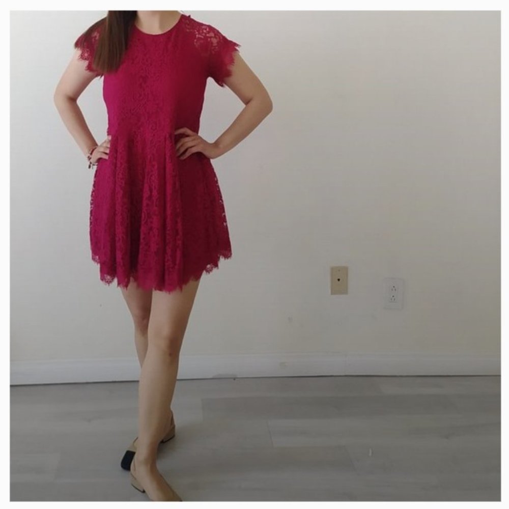 NWT Free People Womens Small Fuchsia Pink Dress Lace Open Back Boho Tie …